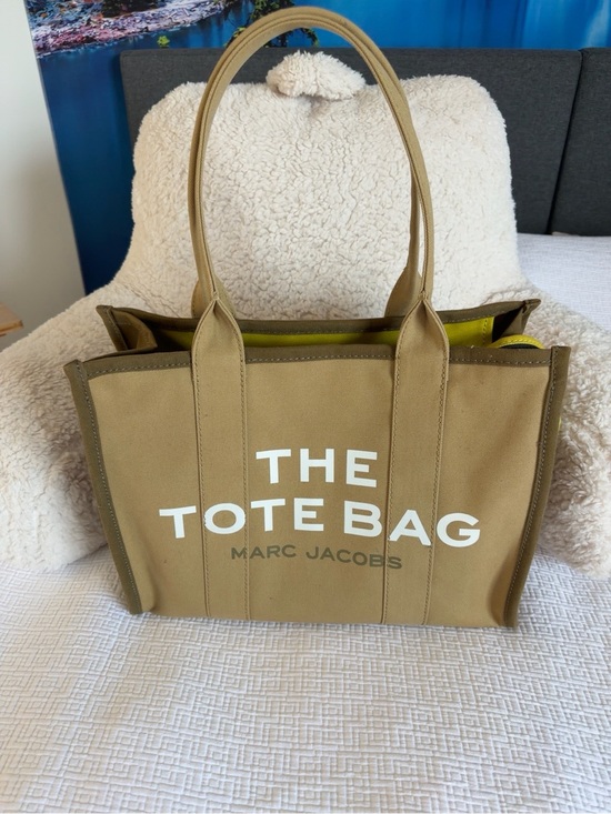 Marc Jacobs Handbags - Marc Jacobs Canvas Tote in Khaki with Lime Interior